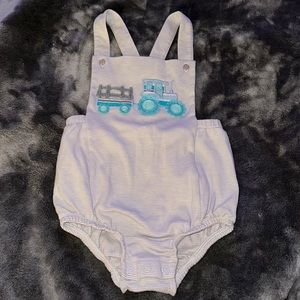 Squiggles by Charlie Grey Striped Tractor Appliqué Pima Cotton Bubble Size 6-9m